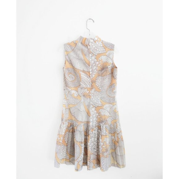 Vintage 60s Pastel Orange White Drop Waist Pleated Skirt Dress est. Medium 6 8 - Picture 2 of 5